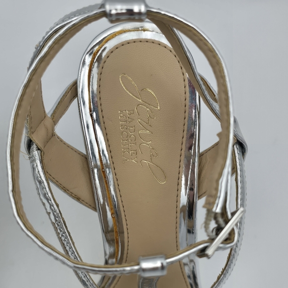 Jewel Badgley Mishka Kiki Ankle Strap Heeled Sandals, Silver, Women's Size 8 - Picture 4 of 16
